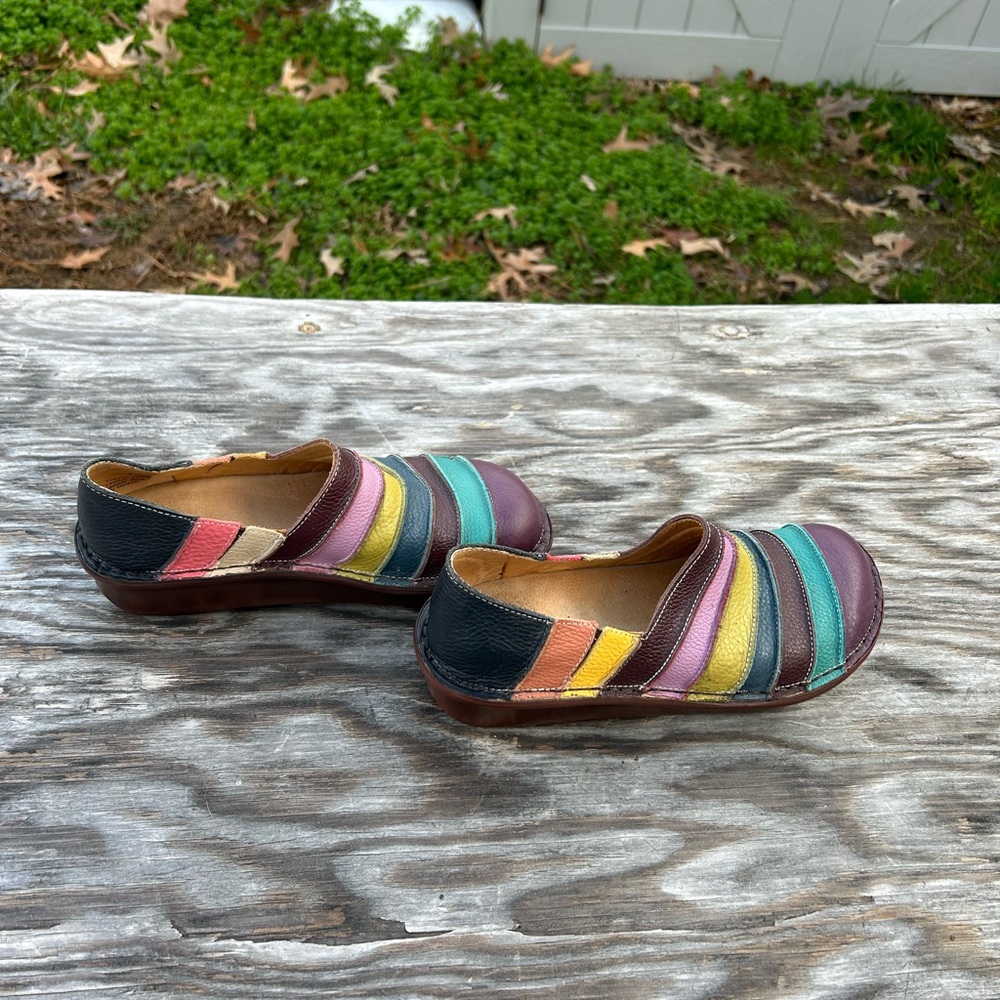 Spring Step Firefly Women's Rainbow Leather Slip On Wedge Clogs Size 9